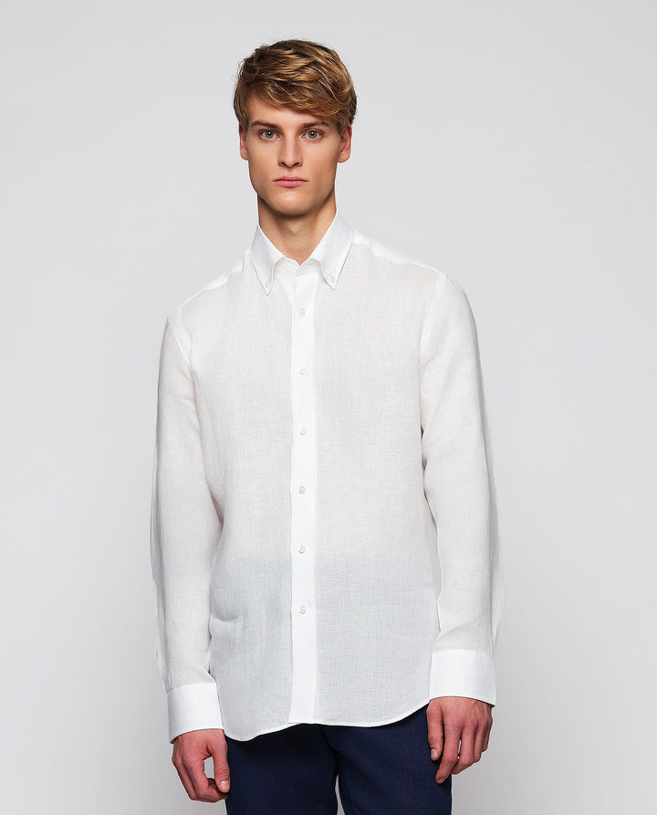 Camisa casual de lino blanca prelavada