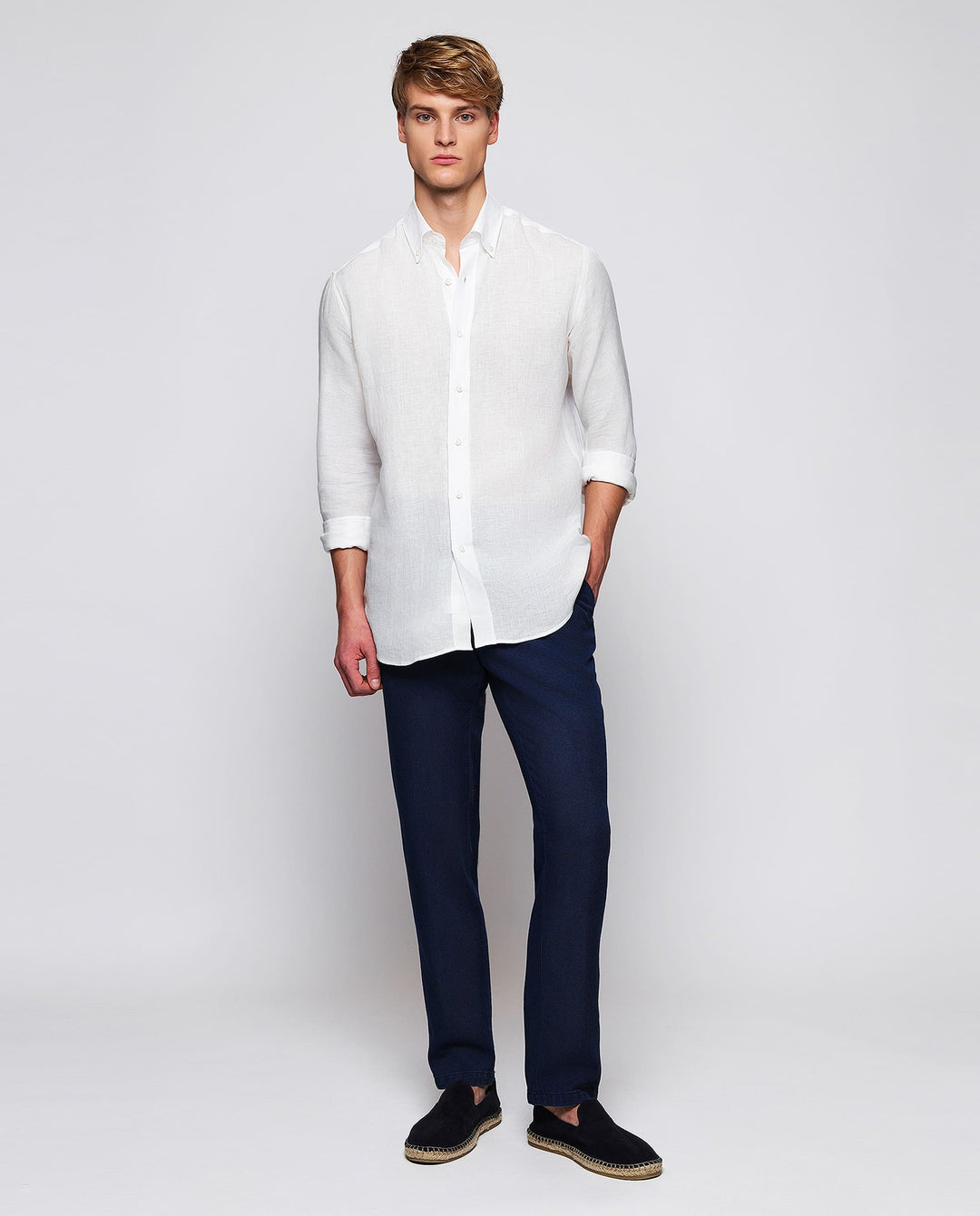 Camisa casual de lino blanca prelavada